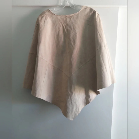 Genuine Leather satin Lined Cape Poncho Beige large Bohemian Neutral Minimalist - Picture 10 of 11